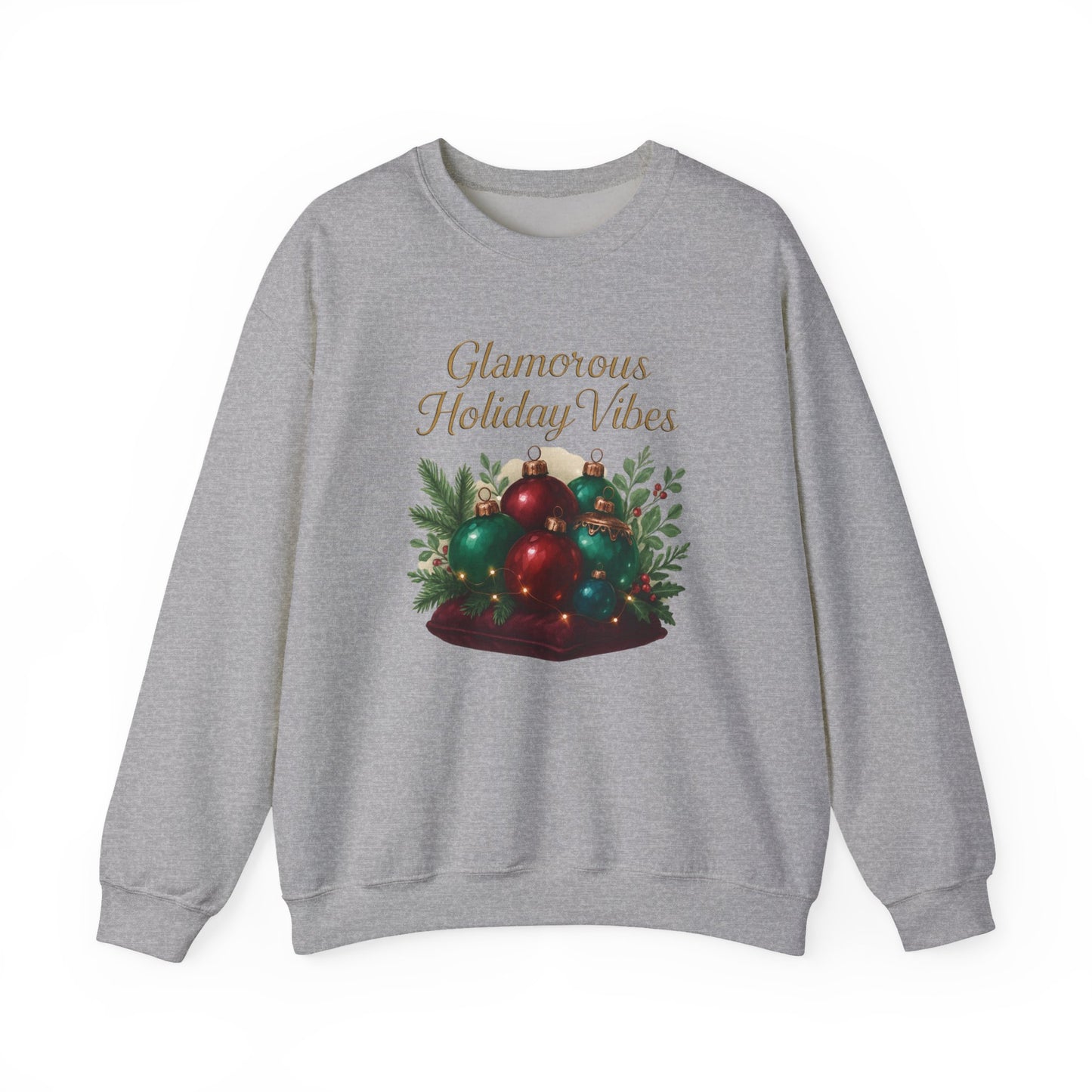 Holiday Crewneck Sweatshirt - 'Glamorous Holiday Vibes' Christmas Ornament Design