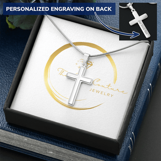 Engraved Stainless Steel Cross Necklace