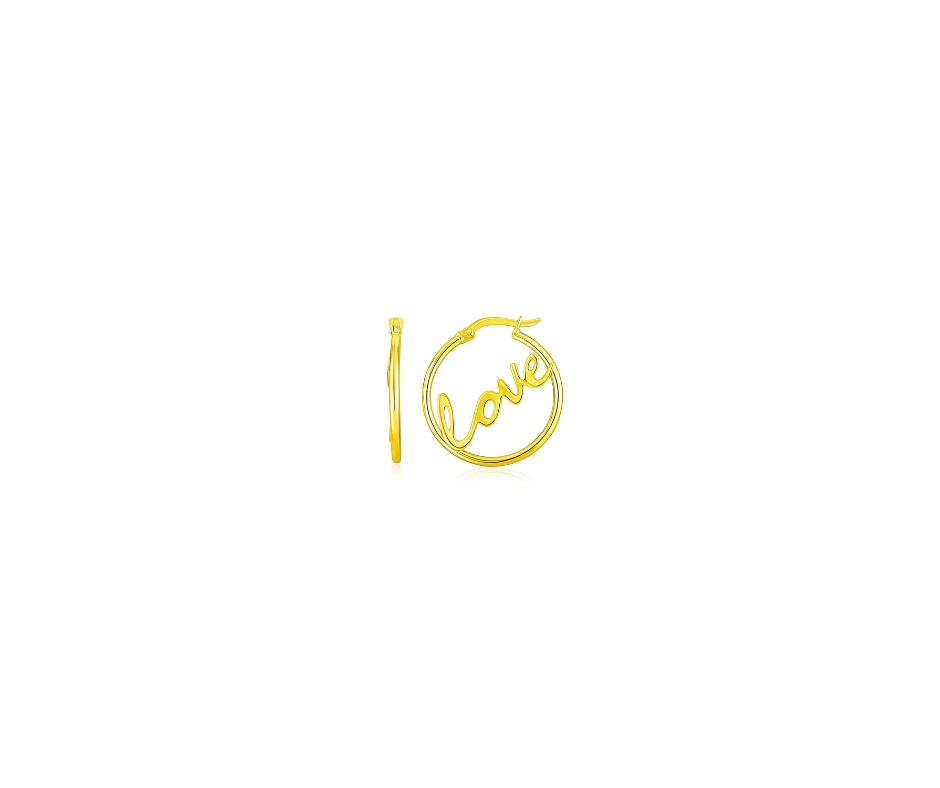 14K Yellow Gold Love Hoop Earrings