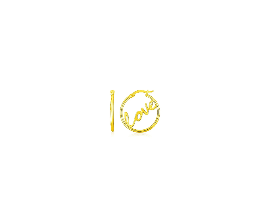 14K Yellow Gold Love Hoop Earrings