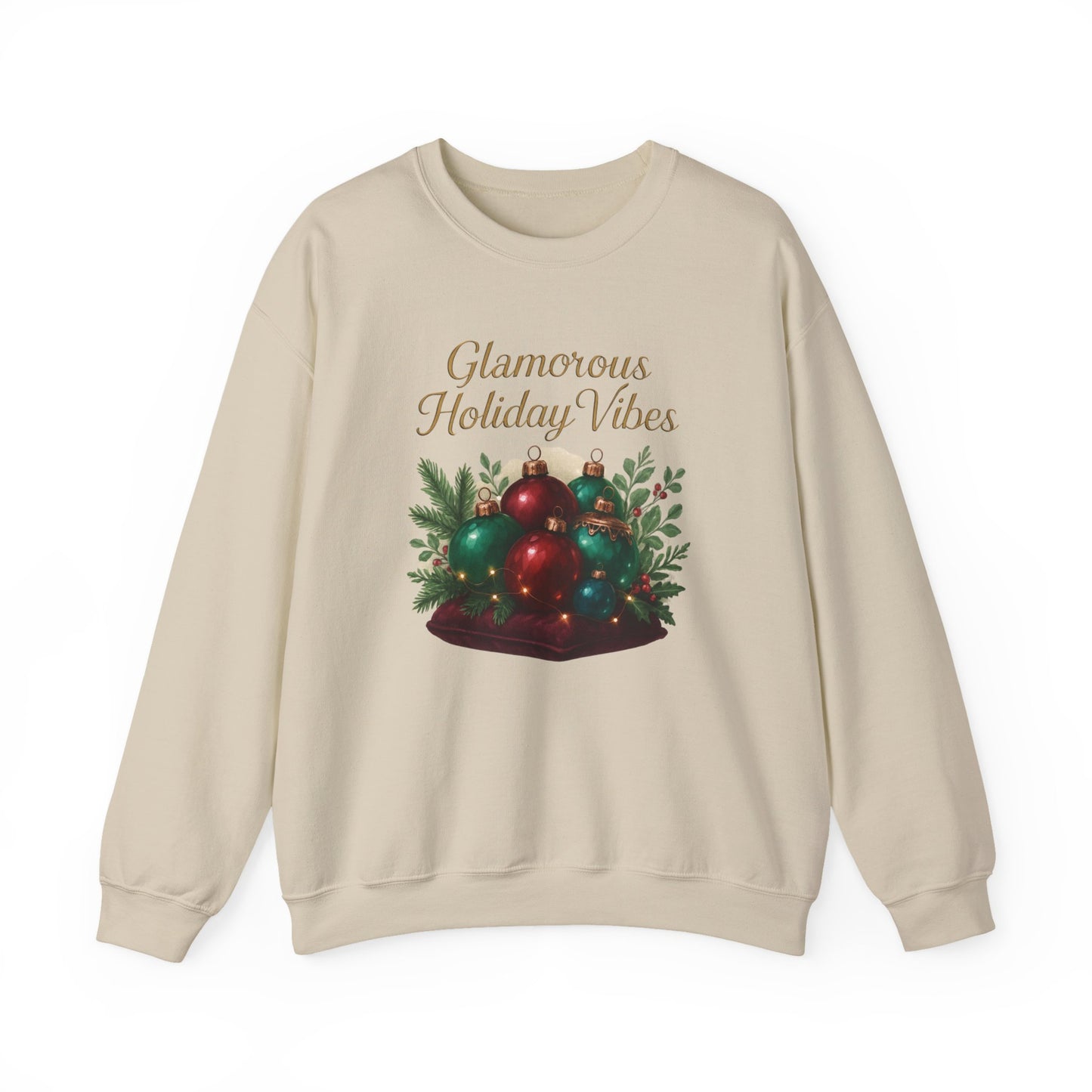 Holiday Crewneck Sweatshirt - 'Glamorous Holiday Vibes' Christmas Ornament Design