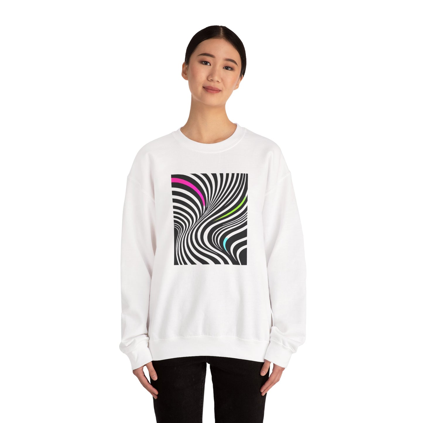 Striped Crewneck Sweatshirt - Modern Luxury Black-and-White Neon Design