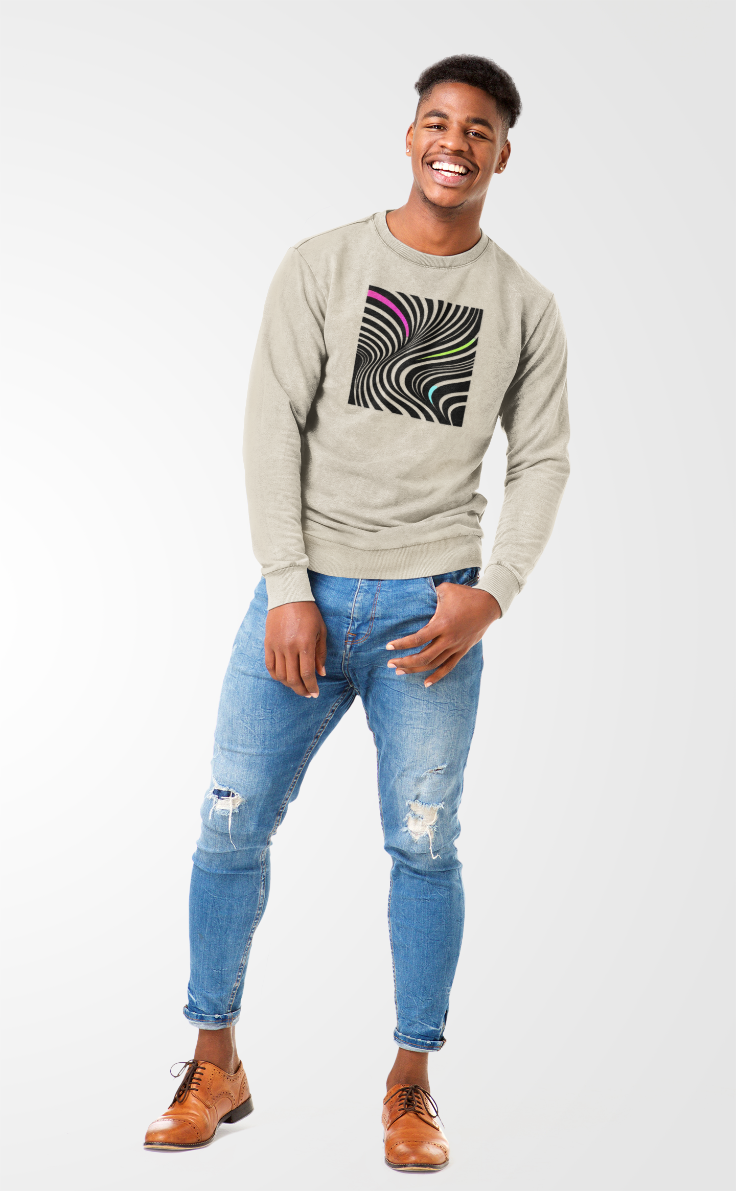 Striped Crewneck Sweatshirt - Modern Luxury Black-and-White Neon Design