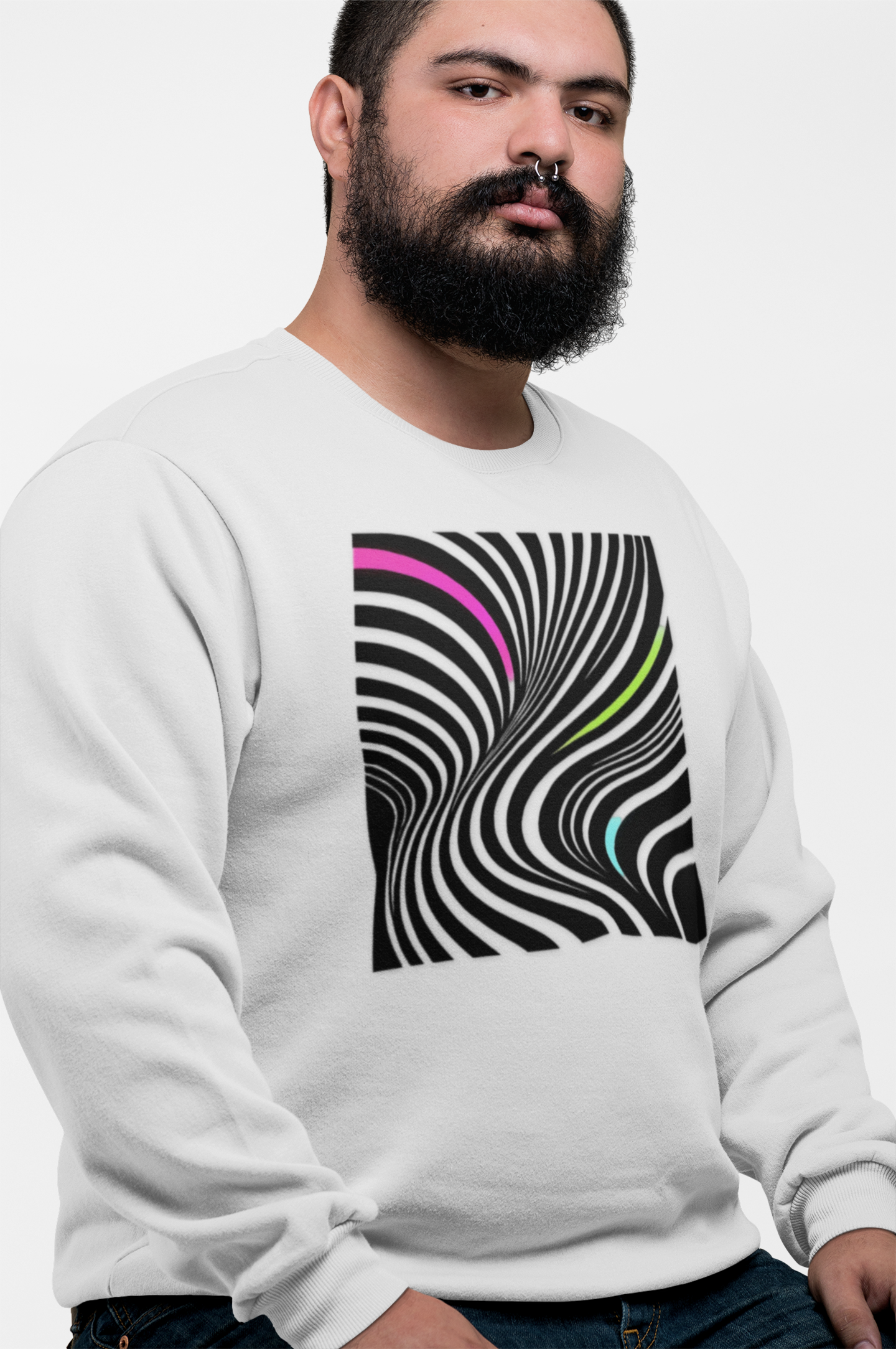 Striped Crewneck Sweatshirt - Modern Luxury Black-and-White Neon Design