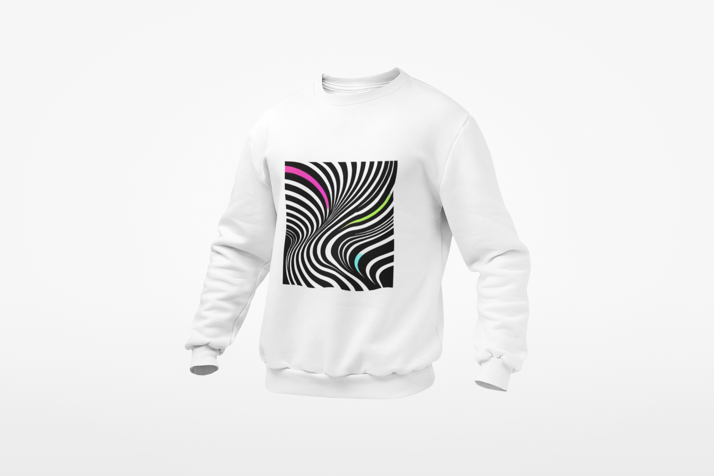 Striped Crewneck Sweatshirt - Modern Luxury Black-and-White Neon Design