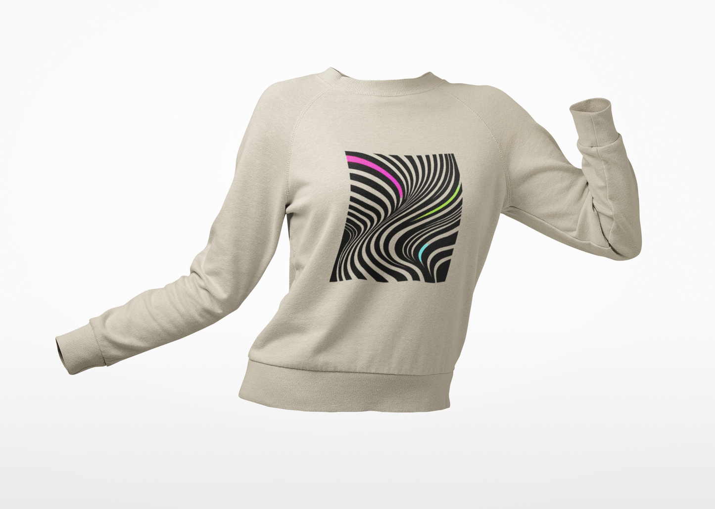 Striped Crewneck Sweatshirt - Modern Luxury Black-and-White Neon Design