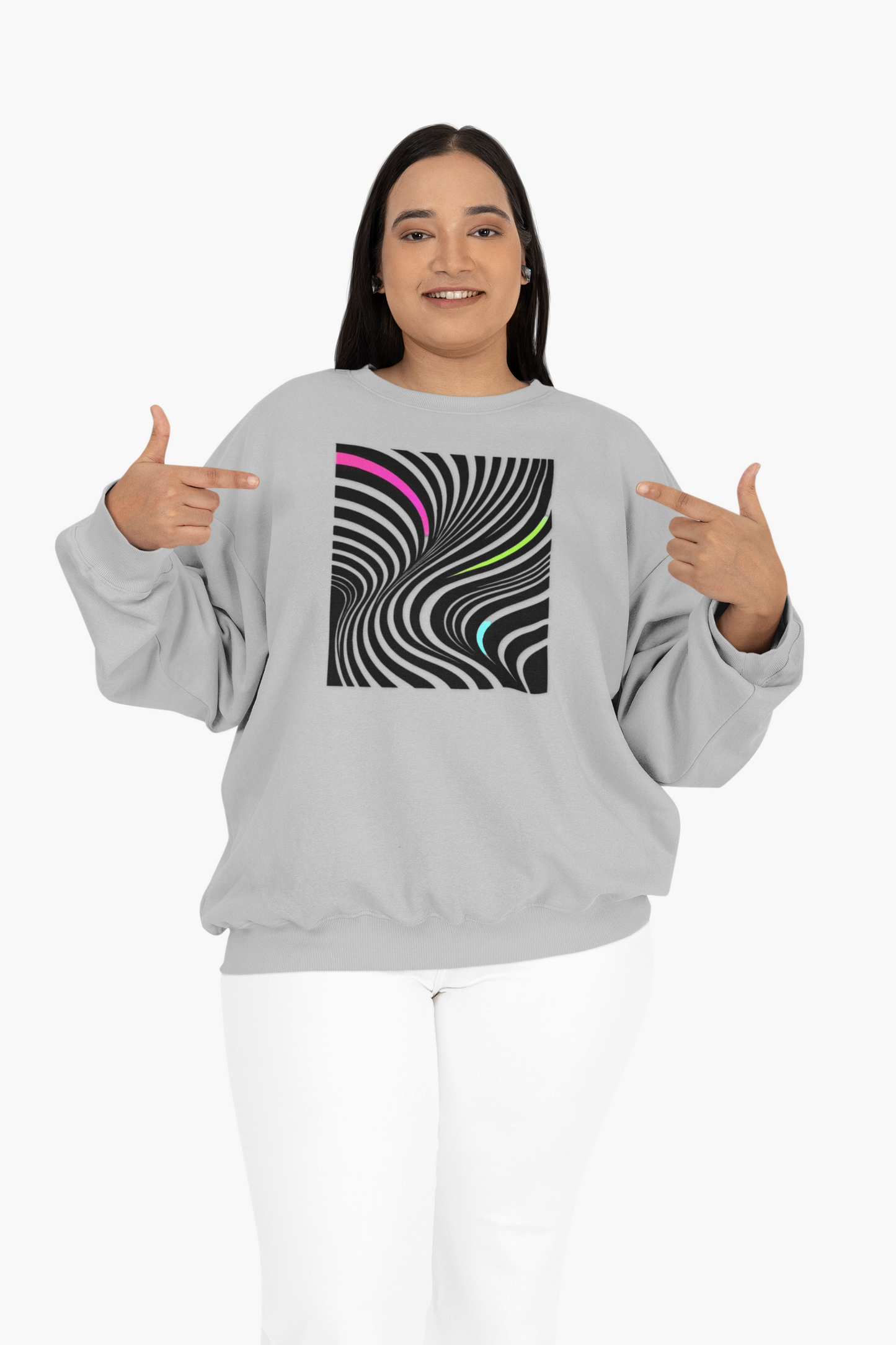 Striped Crewneck Sweatshirt - Modern Luxury Black-and-White Neon Design
