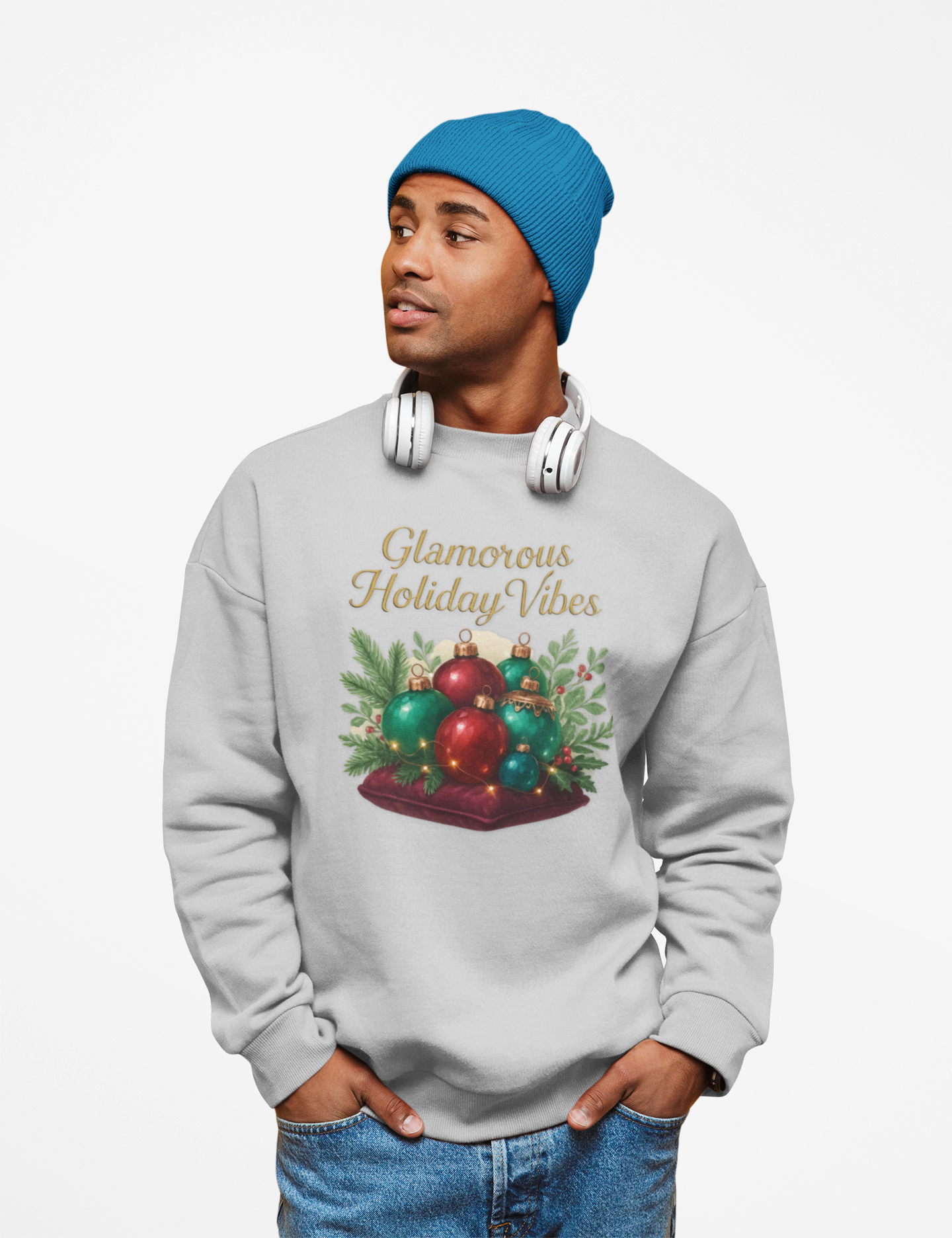 Holiday Crewneck Sweatshirt - 'Glamorous Holiday Vibes' Christmas Ornament Design