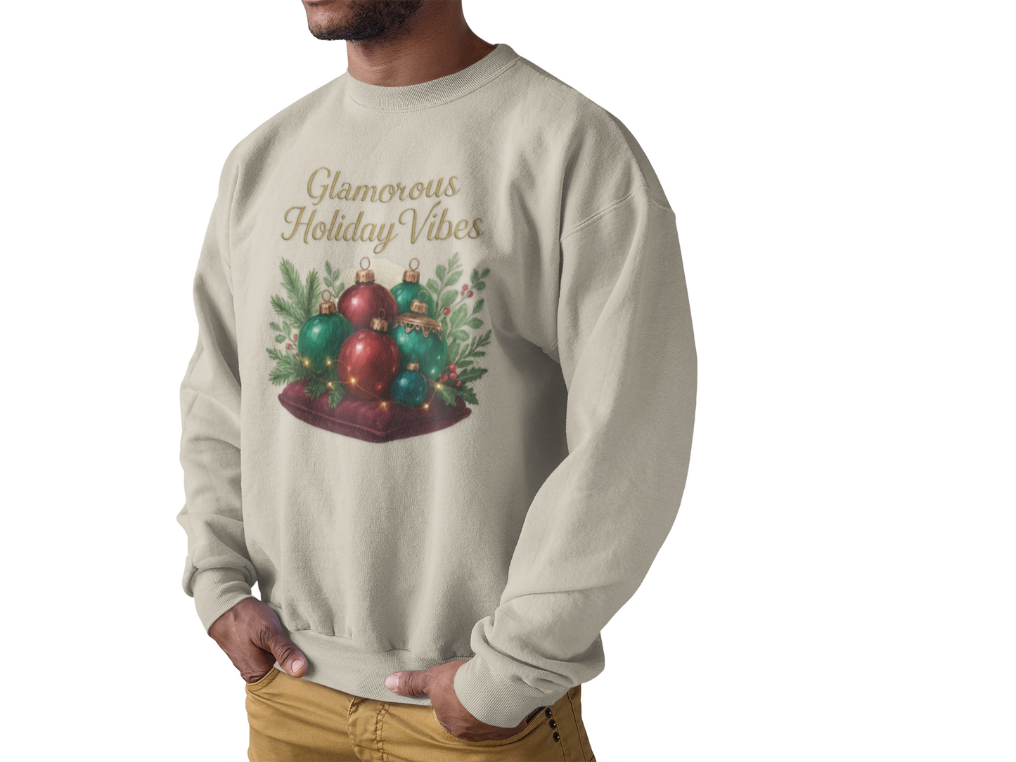 Holiday Crewneck Sweatshirt - 'Glamorous Holiday Vibes' Christmas Ornament Design