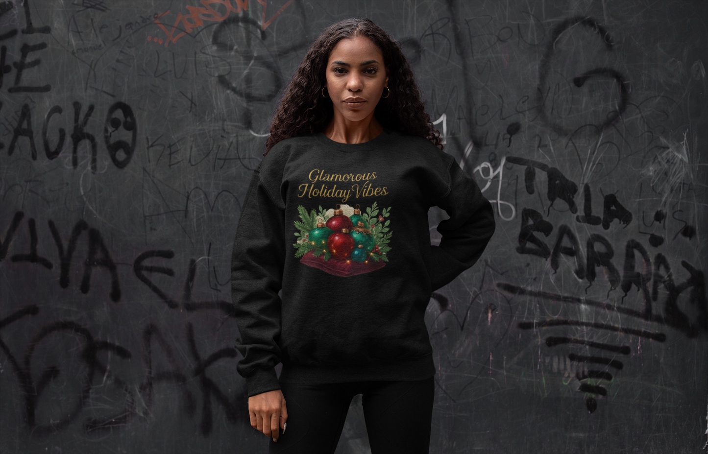 Holiday Crewneck Sweatshirt - 'Glamorous Holiday Vibes' Christmas Ornament Design