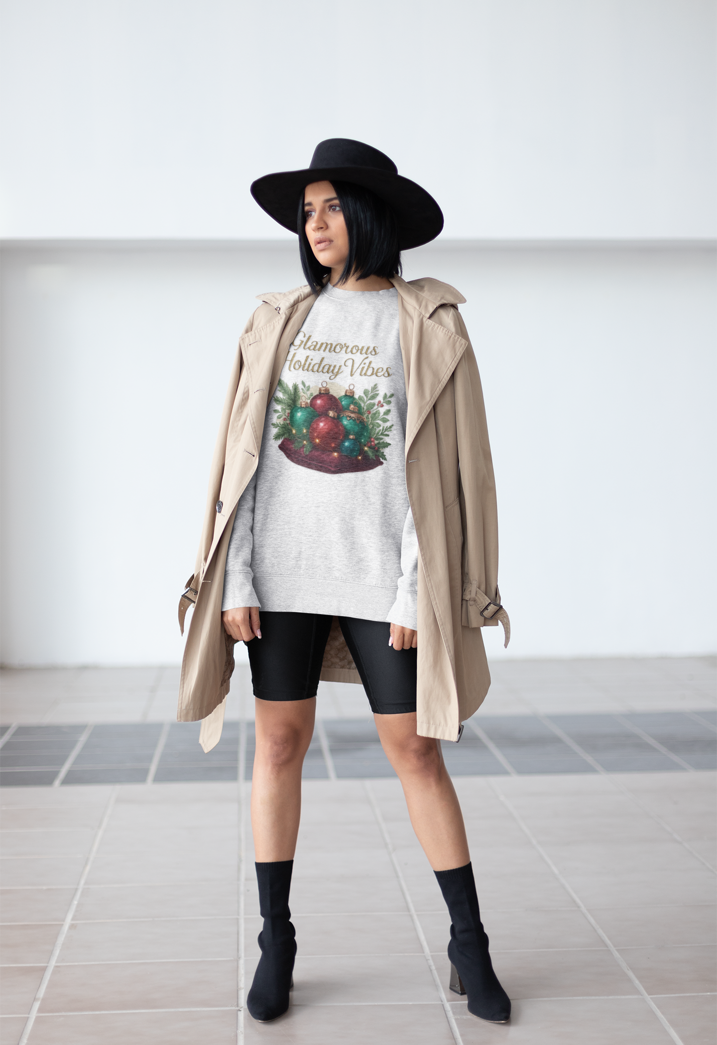 Holiday Crewneck Sweatshirt - 'Glamorous Holiday Vibes' Christmas Ornament Design