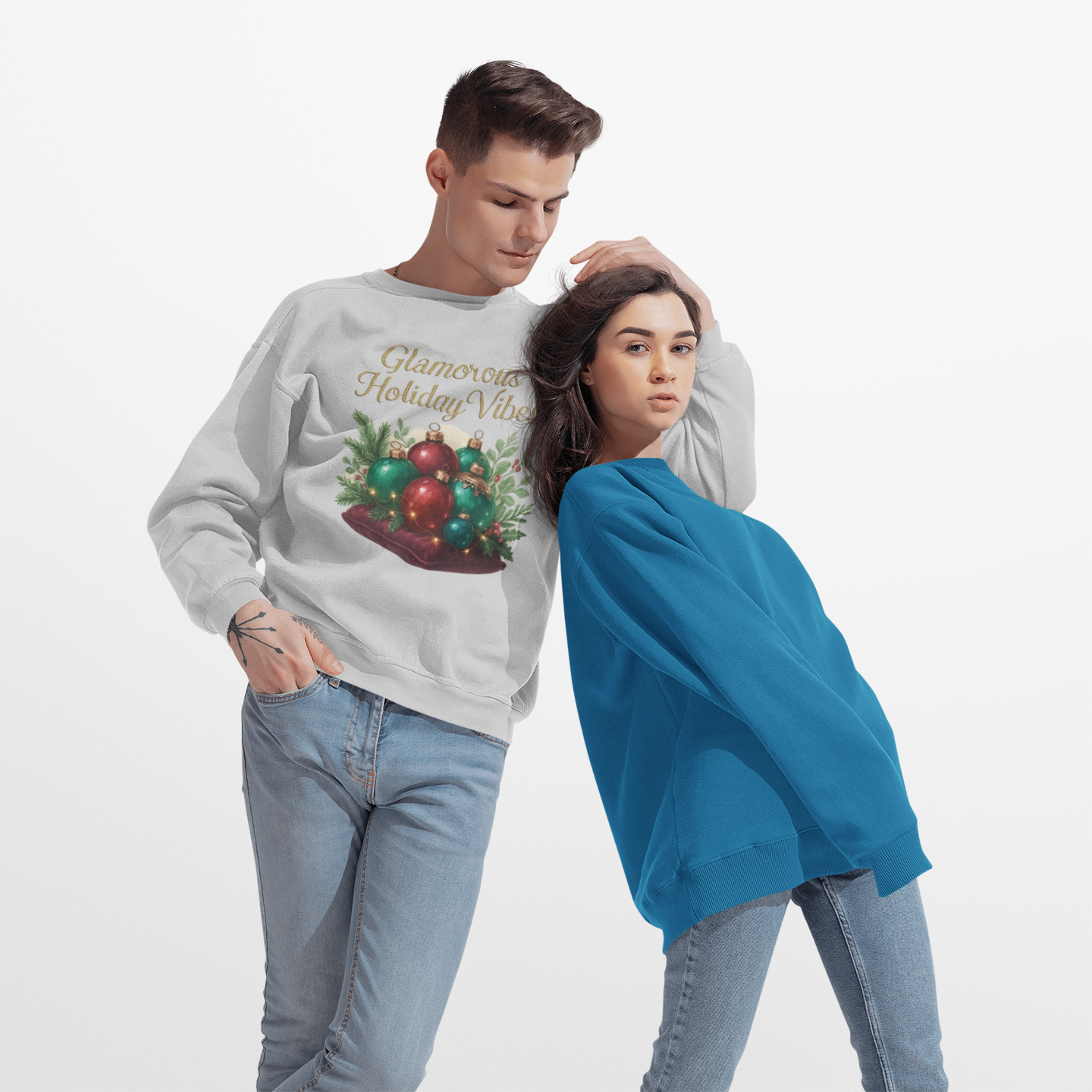 Holiday Crewneck Sweatshirt - 'Glamorous Holiday Vibes' Christmas Ornament Design