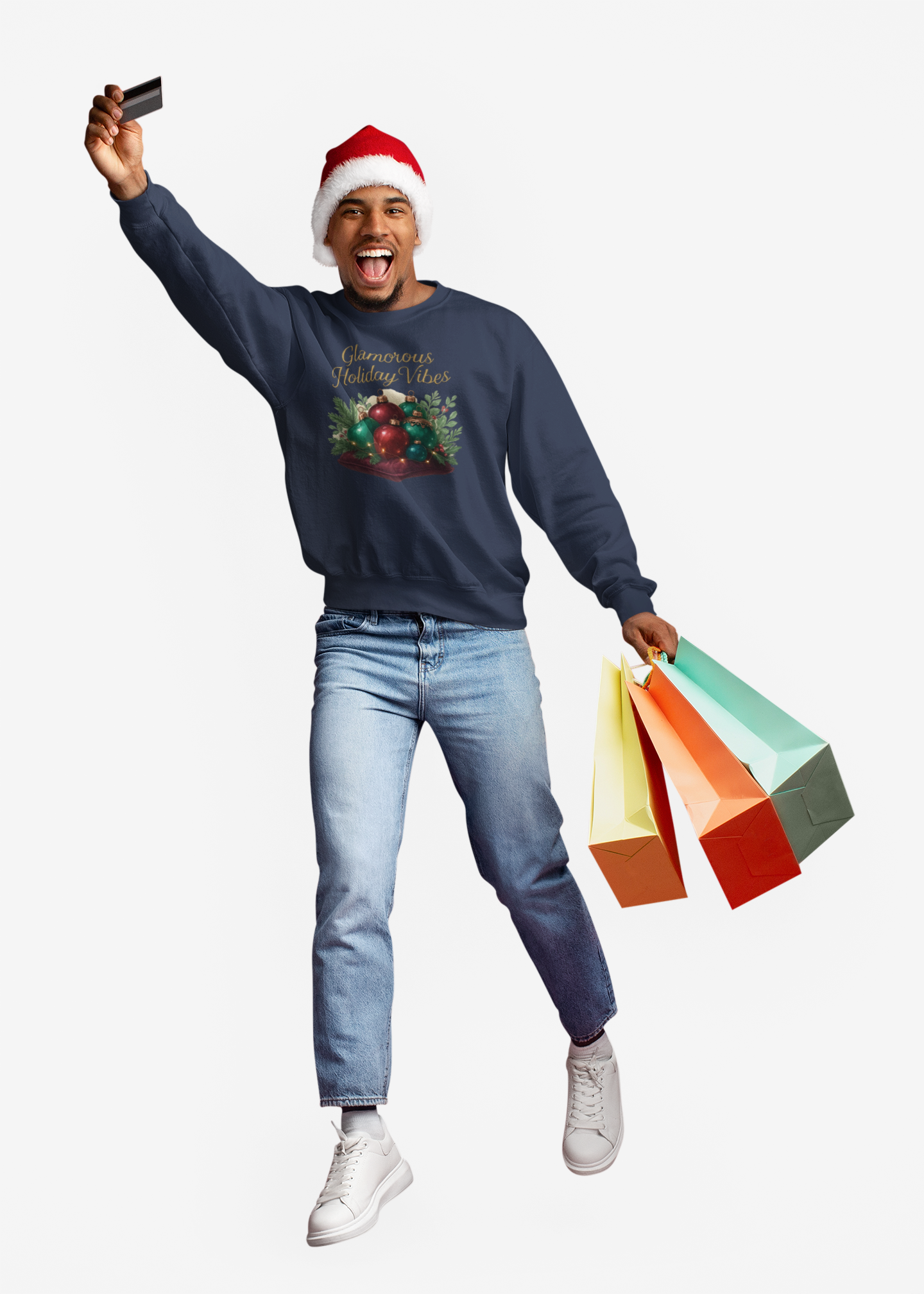 Holiday Crewneck Sweatshirt - 'Glamorous Holiday Vibes' Christmas Ornament Design