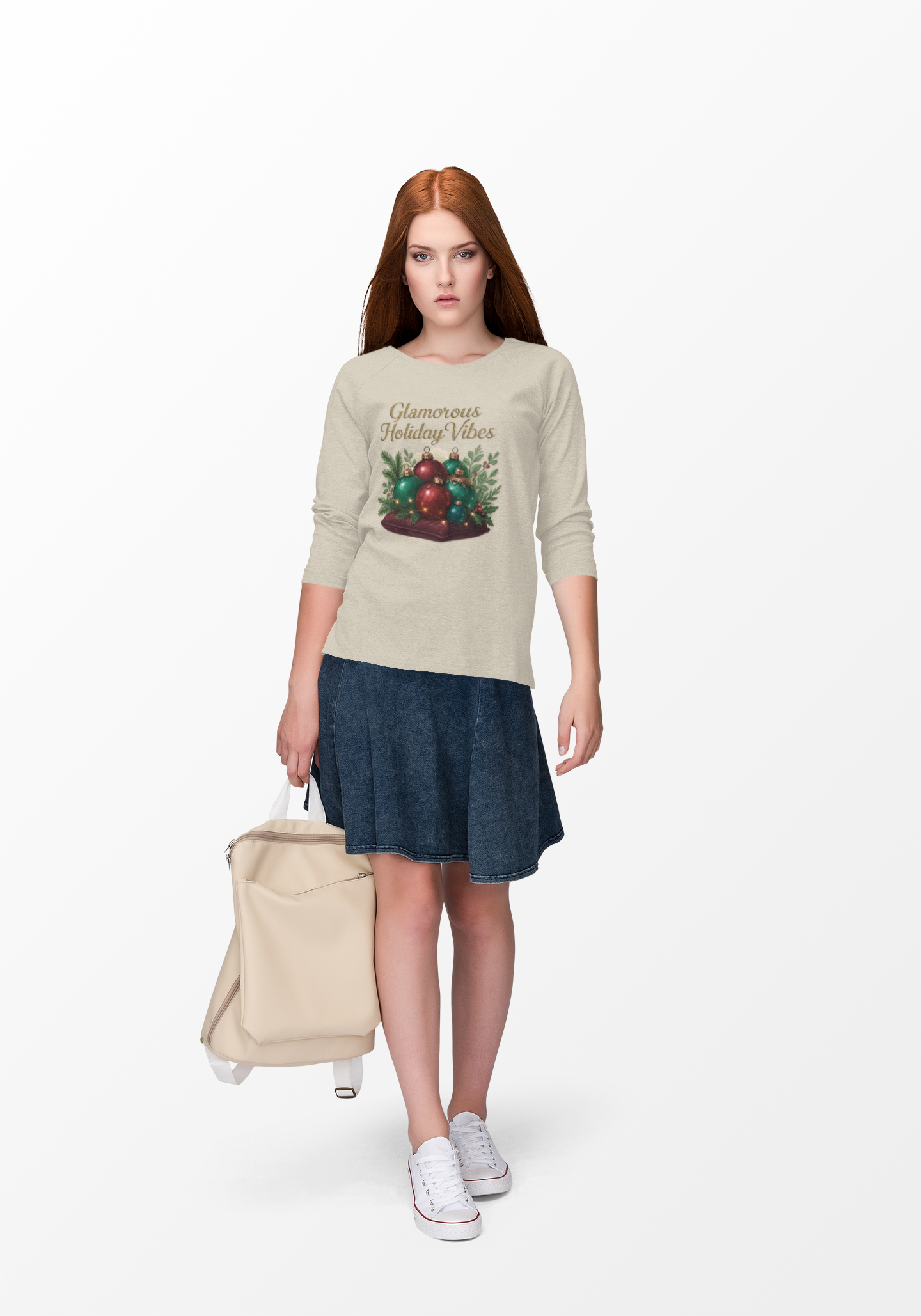Holiday Crewneck Sweatshirt - 'Glamorous Holiday Vibes' Christmas Ornament Design