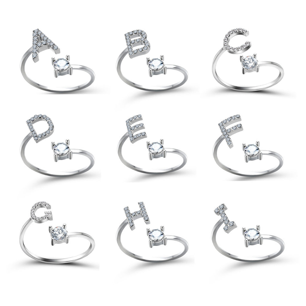 New Design Adjustable 26 Initial Letter Ring Fashion Jewelry For Women