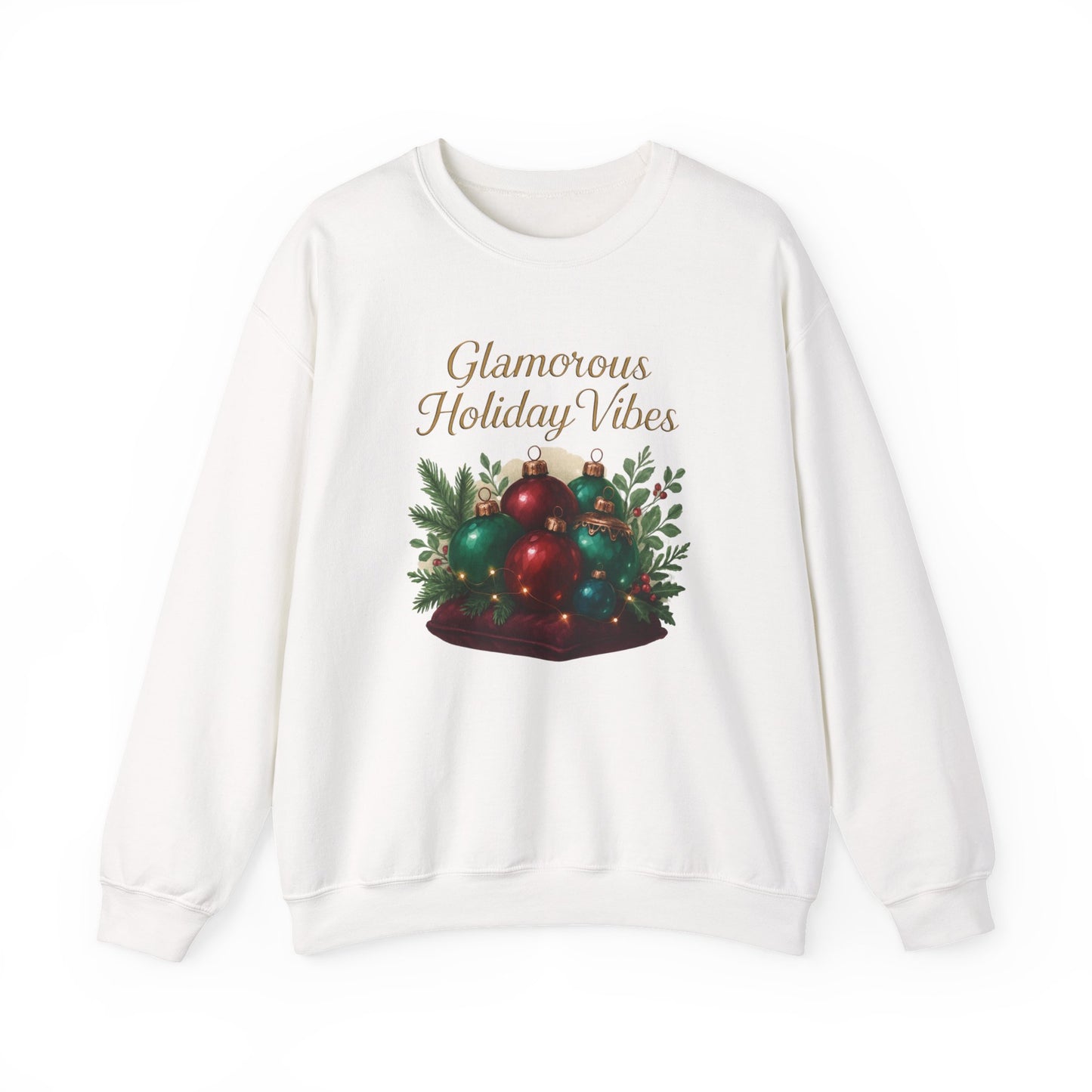 Holiday Crewneck Sweatshirt - 'Glamorous Holiday Vibes' Christmas Ornament Design