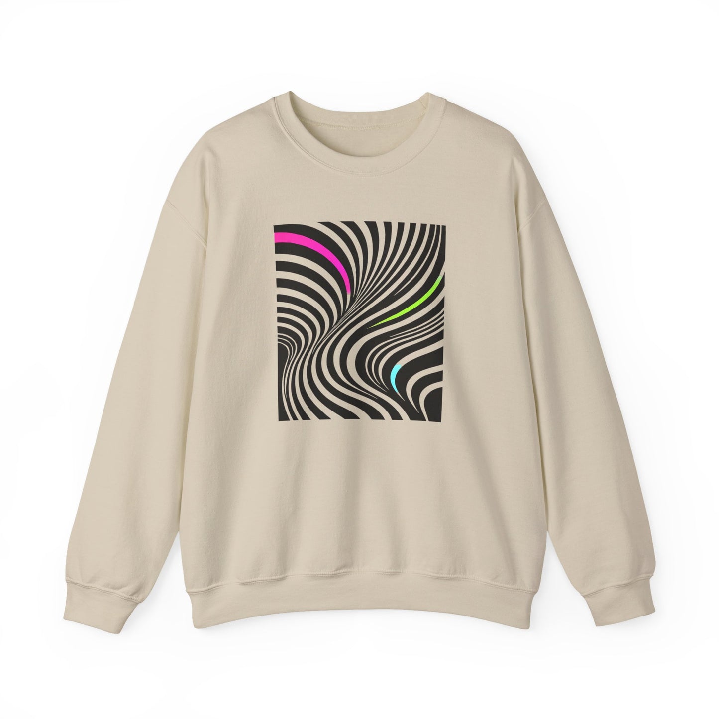 Striped Crewneck Sweatshirt - Modern Luxury Black-and-White Neon Design