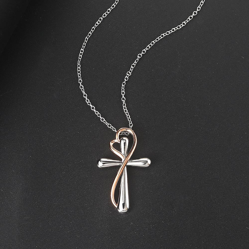 Heart-Shaped Cross Necklace – White Gold or Silver Electroplated