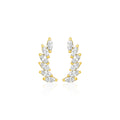 14k Yellow Gold Leaf Motif Climber Post Earrings with Marquise Cubic Zirconias