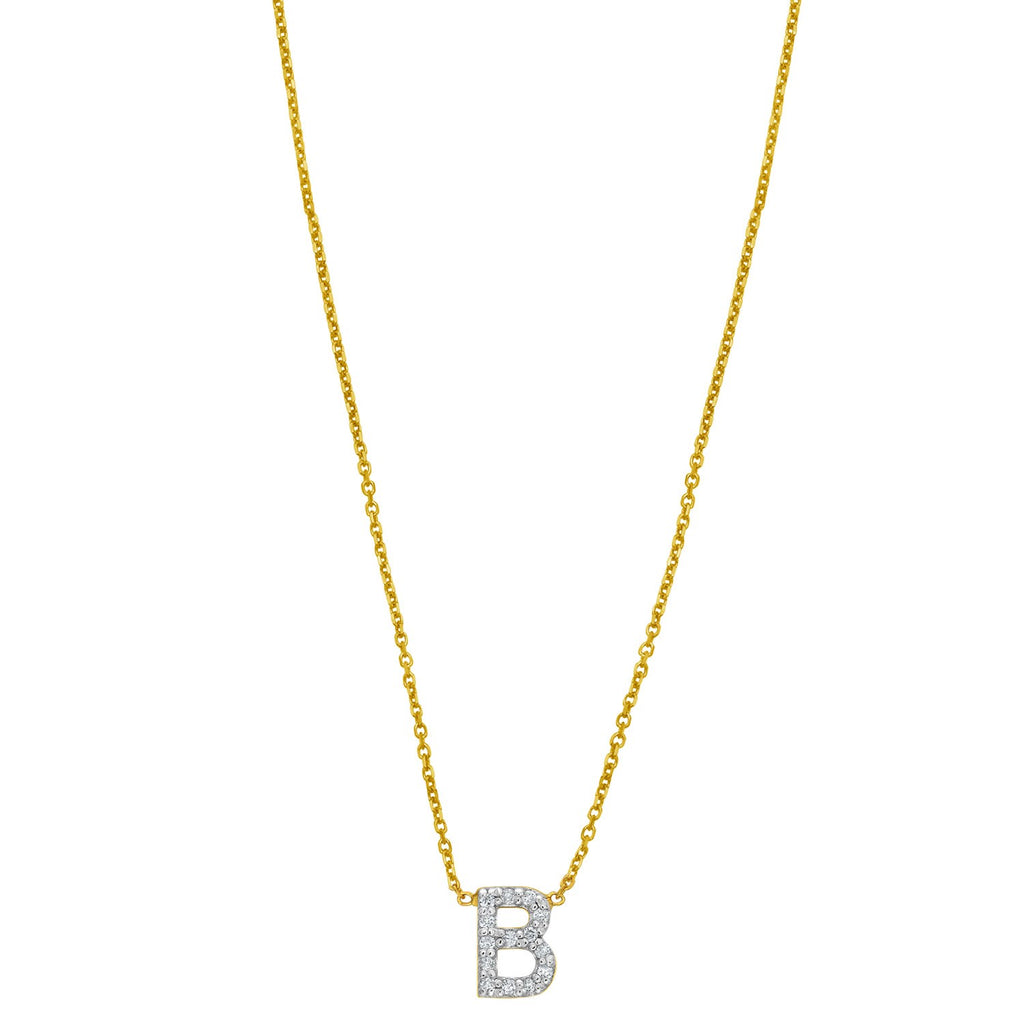 14K Yellow Gold Mini Diamond B Initial Pendant Necklace