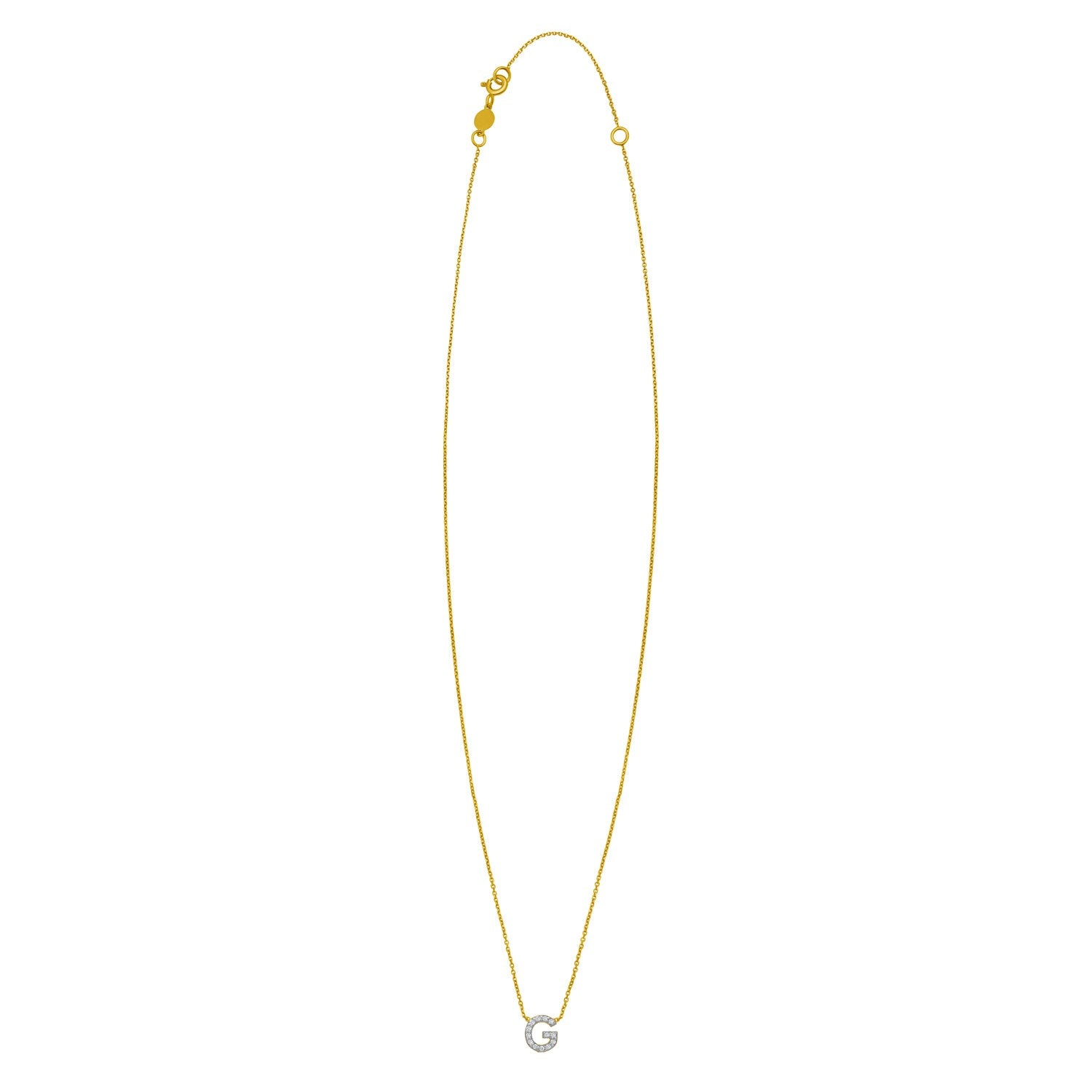 14K Yellow Gold Mini Diamond G Initial Pendant Necklace