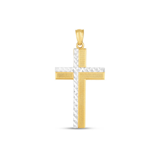 14k Two Tone Gold High Polish Diamond Cut Cross Pendant