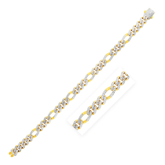 14k Yellow Gold White Pave High Polish Modern Lite Figaro Bracelet (8.00 mm)