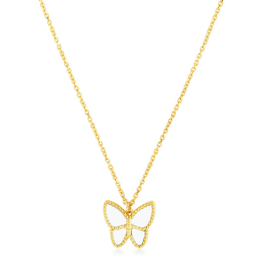 14k Yellow Gold High Polish Butterfly Pearl Paste Necklace