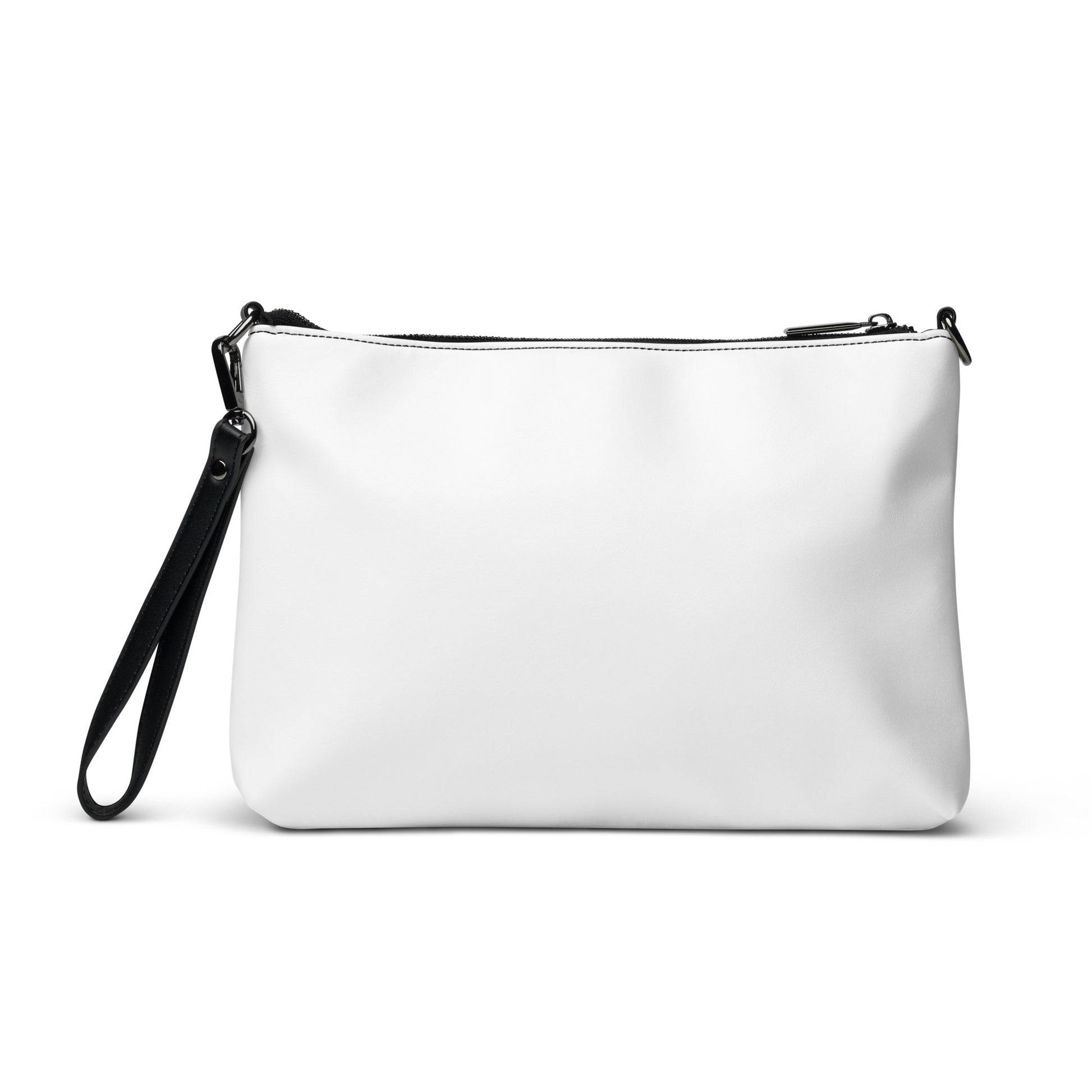 Lips design crossbody bag in premium faux leather with removable strap and zip-top closure.