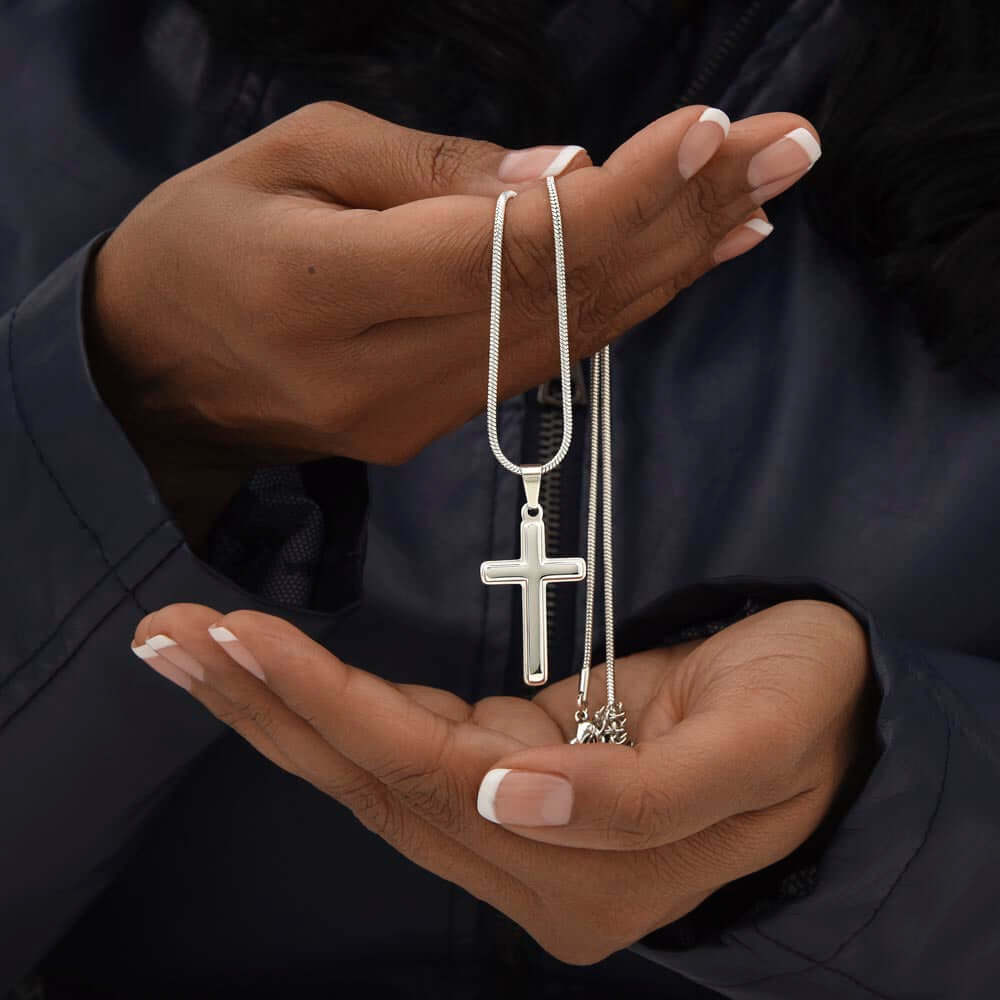 Engraved Stainless Steel Cross Necklace