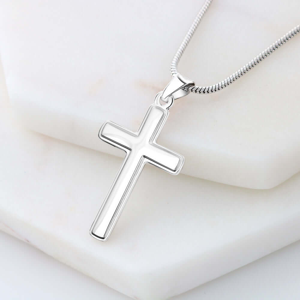 Engraved Stainless Steel Cross Necklace
