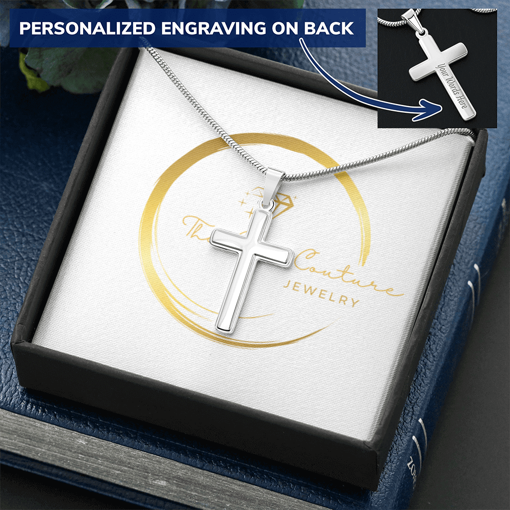 Engraved Stainless Steel Cross Necklace