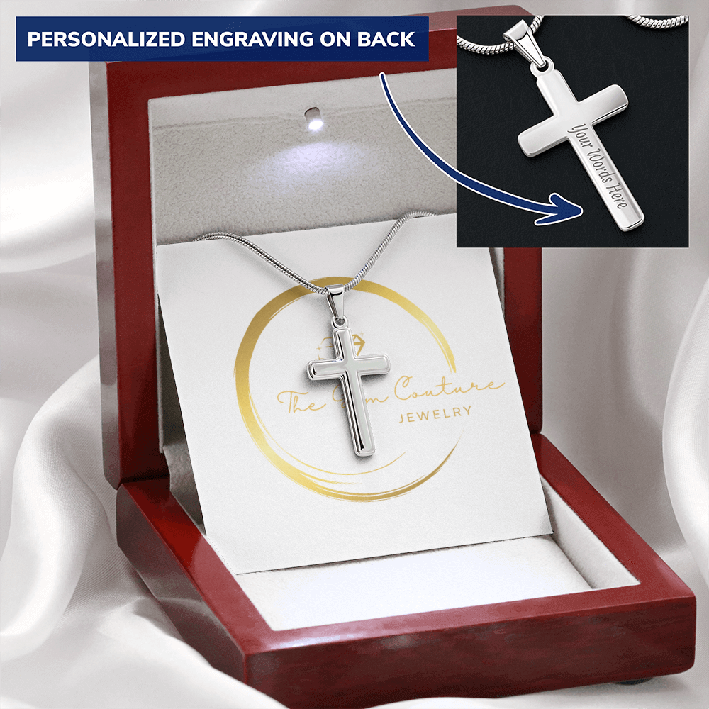 Engraved Stainless Steel Cross Necklace