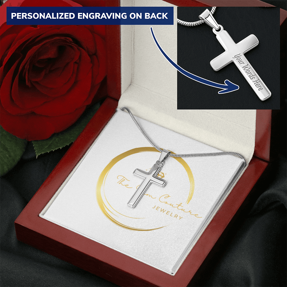 Engraved Stainless Steel Cross Necklace