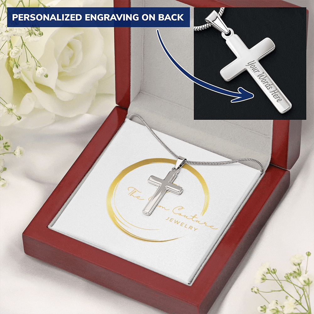 Engraved Stainless Steel Cross Necklace