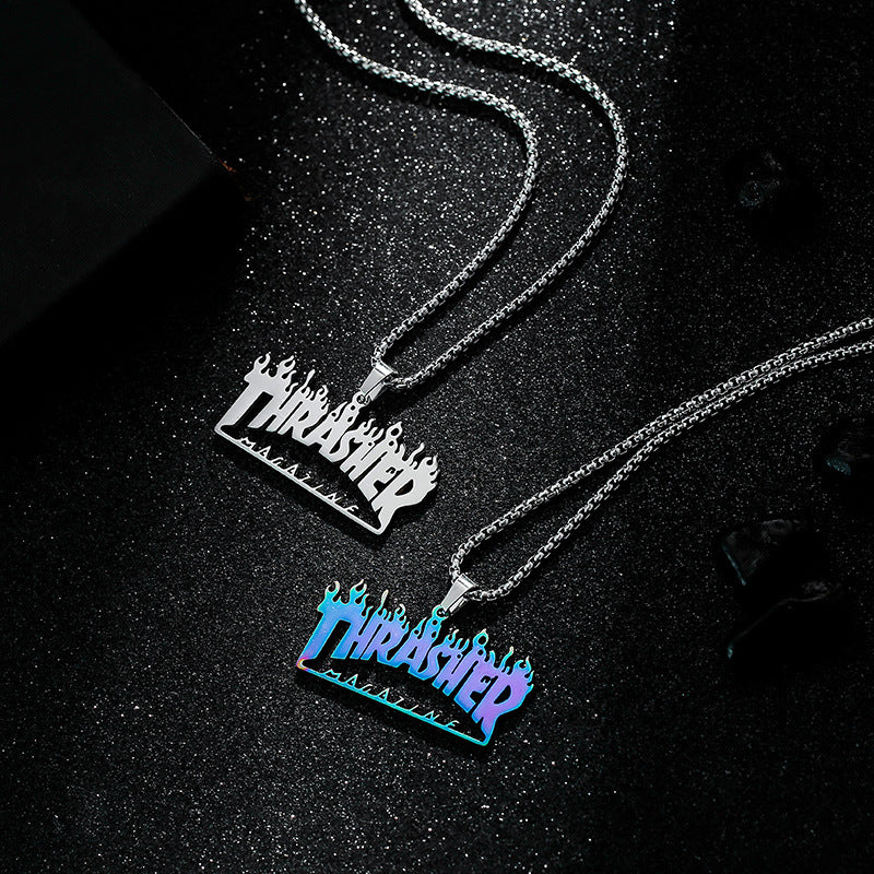 Thrasher Logo Necklace – Blue & Silver