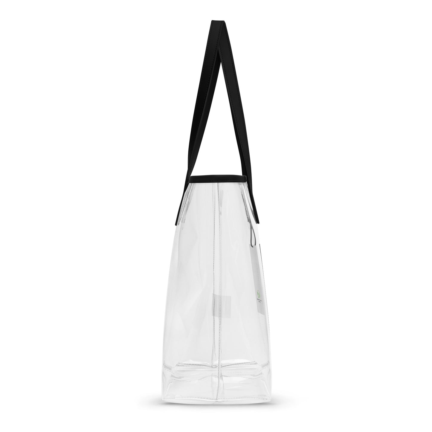 Clear tote bag with lips design featuring a sleek transparent look and sturdy black straps.