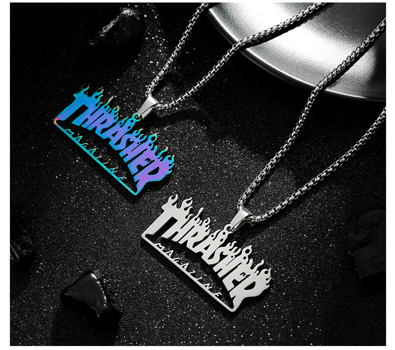 Thrasher Logo Necklace – Blue & Silver